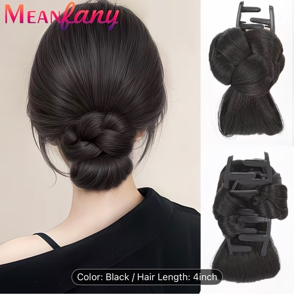 Black Hair Bun Clip Wig Braid